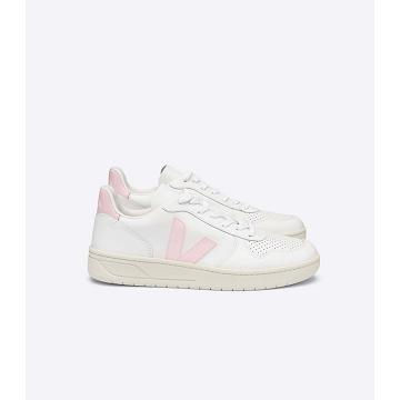 Veja V-10 LEATHER Women's Sneakers White/Pink | NZ 659RVD